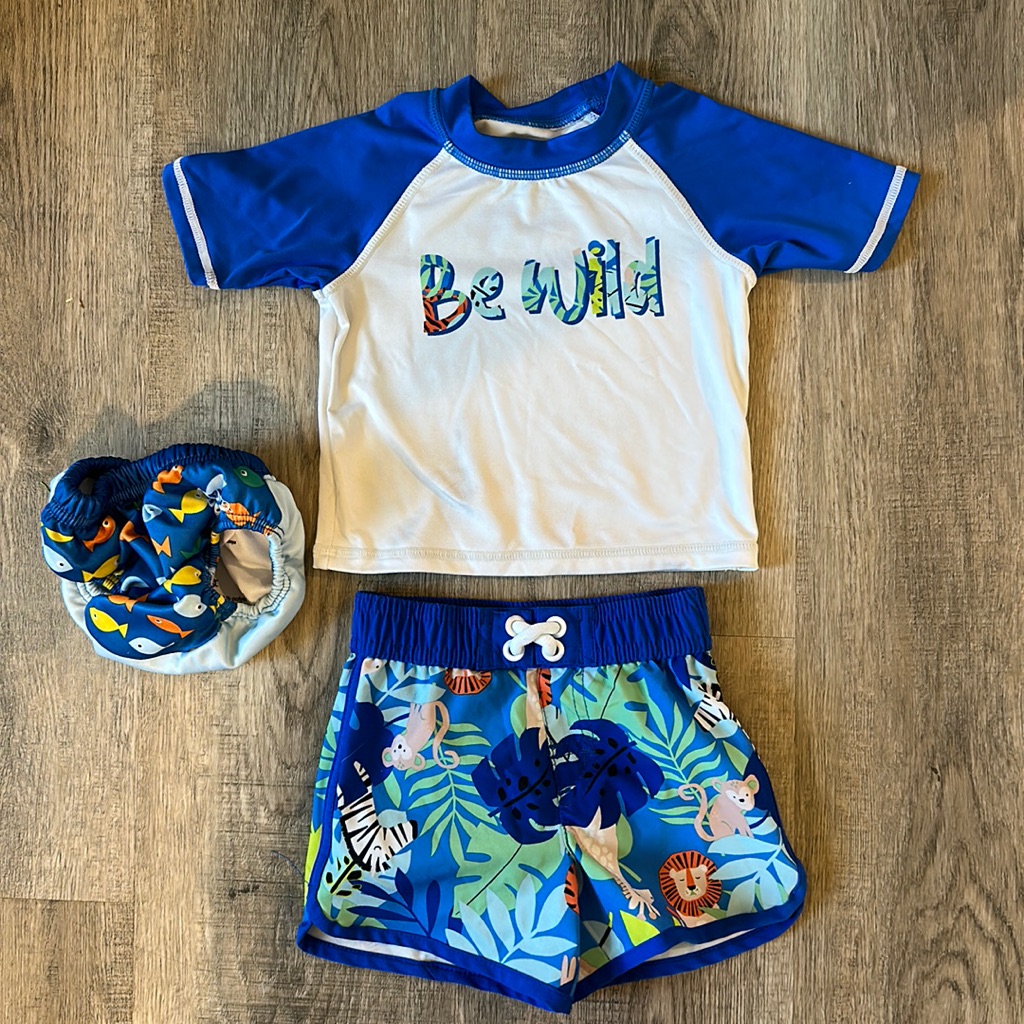 Babys Swim Trunks Rash Guard Swim Shirt And Swim Diaper